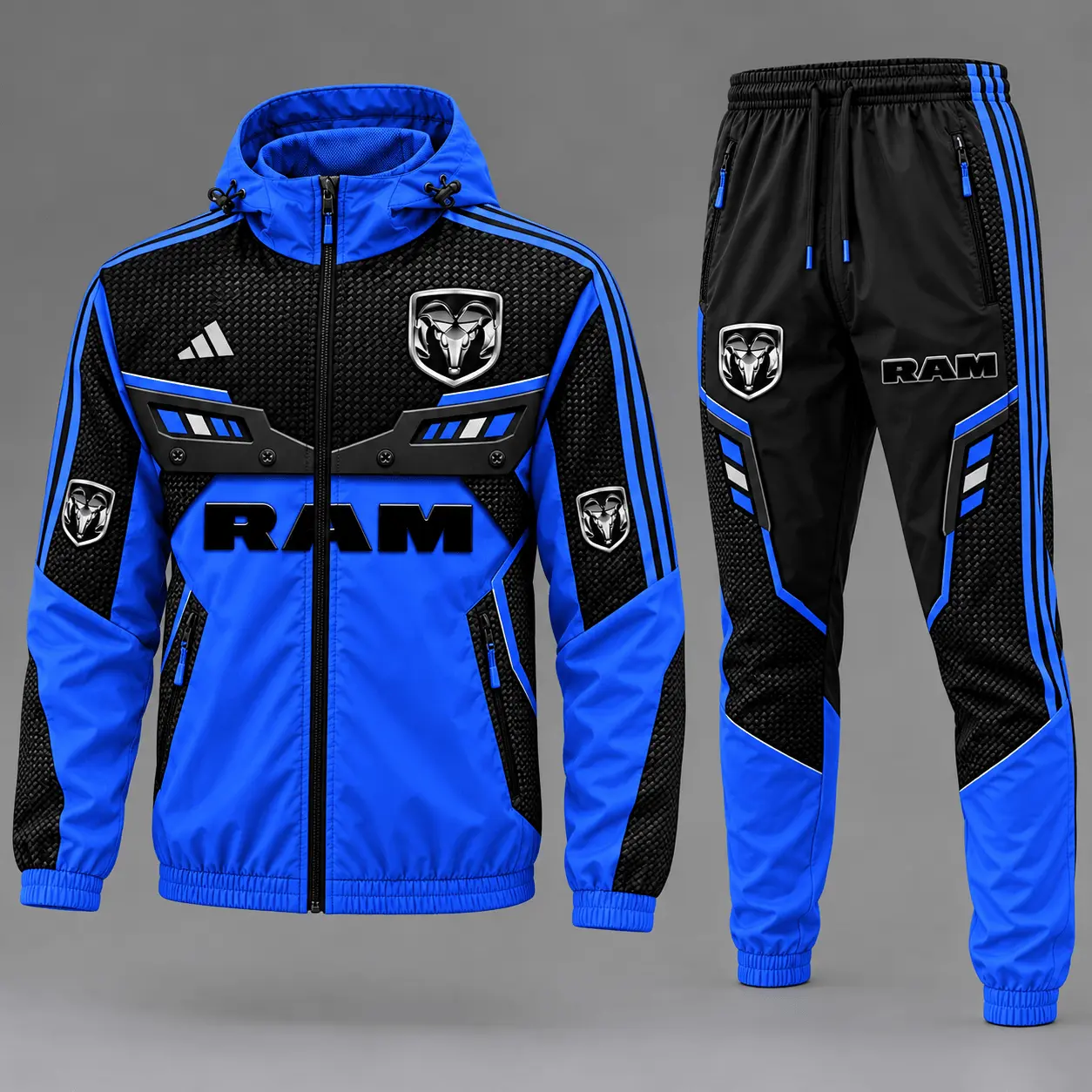 Ram | Blue Black Paneled Tracksuit Set