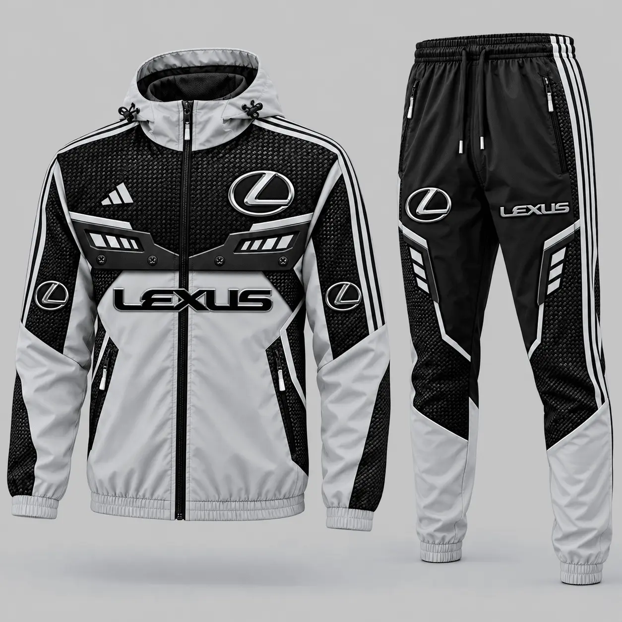 Lexus | Blue Black Paneled Tracksuit Set