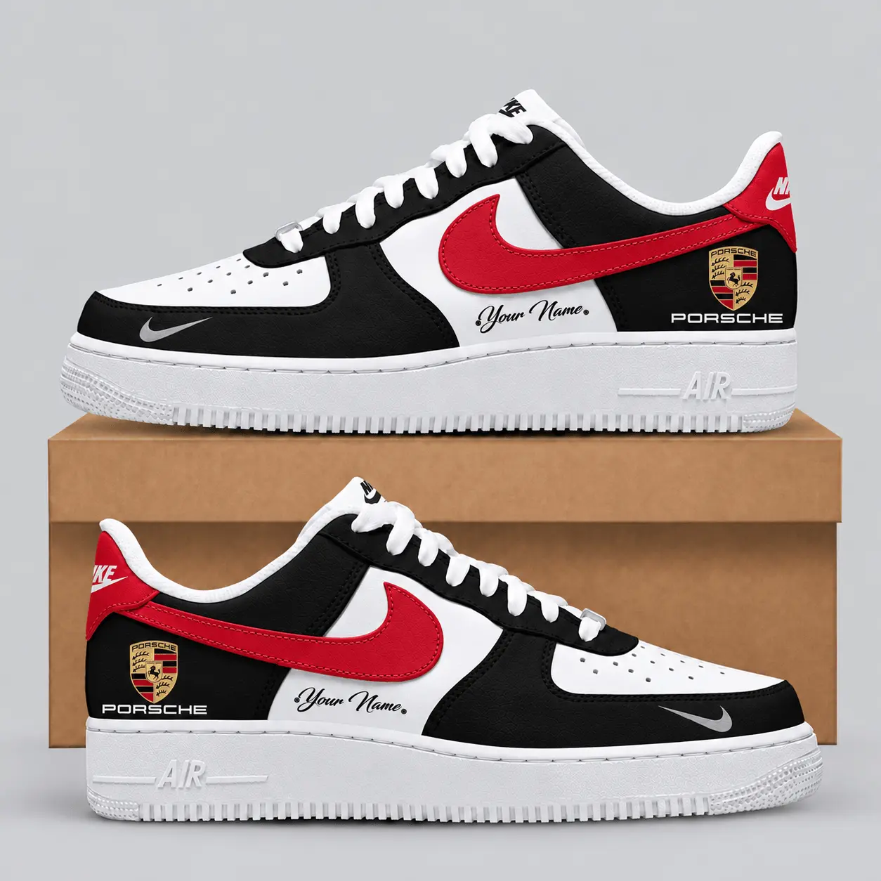 Porsche | Black White Gray Low-Top AF1 Sneakers