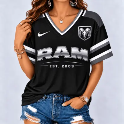 Ram | Black Silver Striped Jersey V-Neck