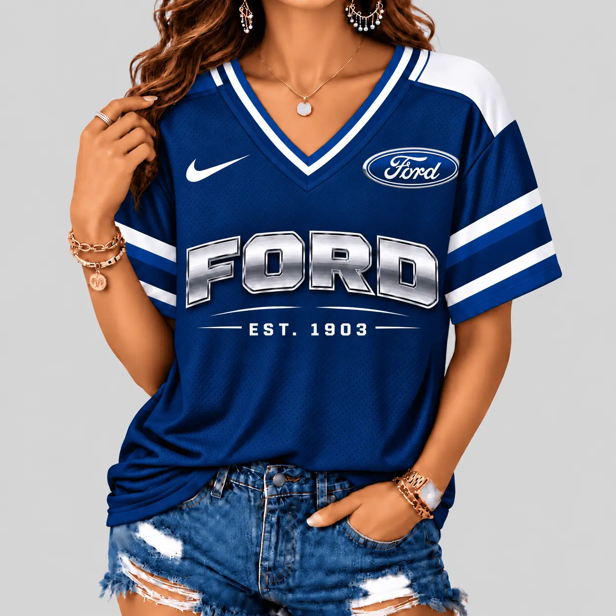 Ford | Black Silver Striped Jersey V-Neck