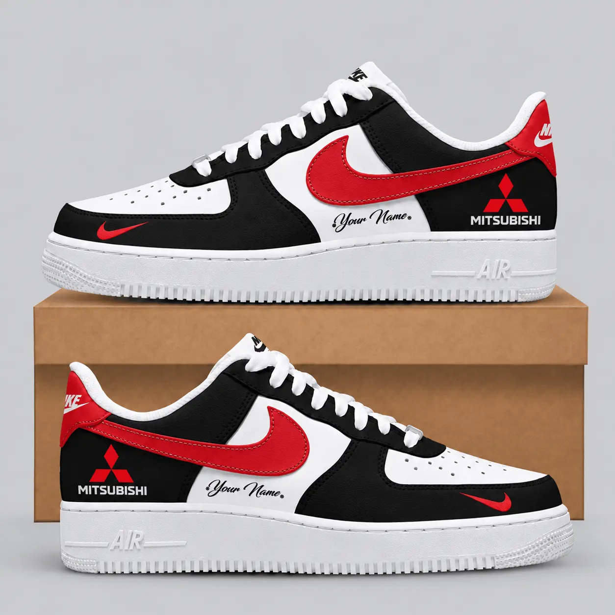 Mitsubishi | Black White Gray Low-Top AF1 Sneakers
