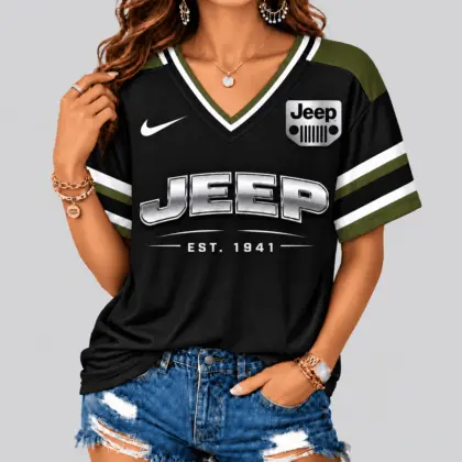 Jeep | Black Silver Striped Jersey V-Neck