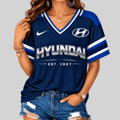 Hyundai | Black Silver Striped Jersey V-Neck