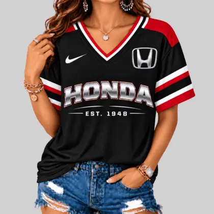 Honda | Black Silver Striped Jersey V-Neck