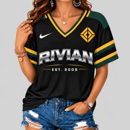 Rivian | Black Silver Striped Jersey V-Neck