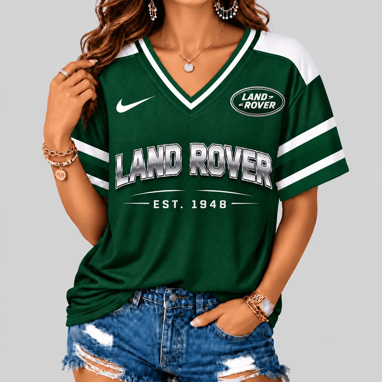 Land Rover | Black Silver Striped Jersey V-Neck