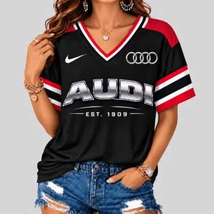 Audi | Black Silver Striped Jersey V-Neck