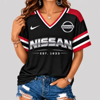 Nissan | Black Silver Striped Jersey V-Neck
