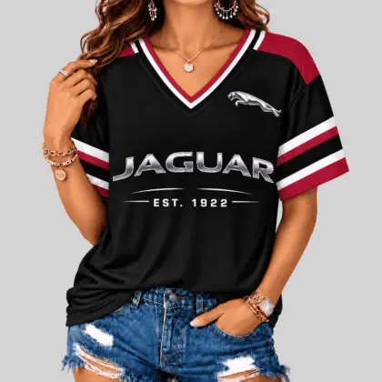 Jaguar | Black Silver Striped Jersey V-Neck