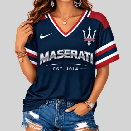 Maserati | Black Silver Striped Jersey V-Neck