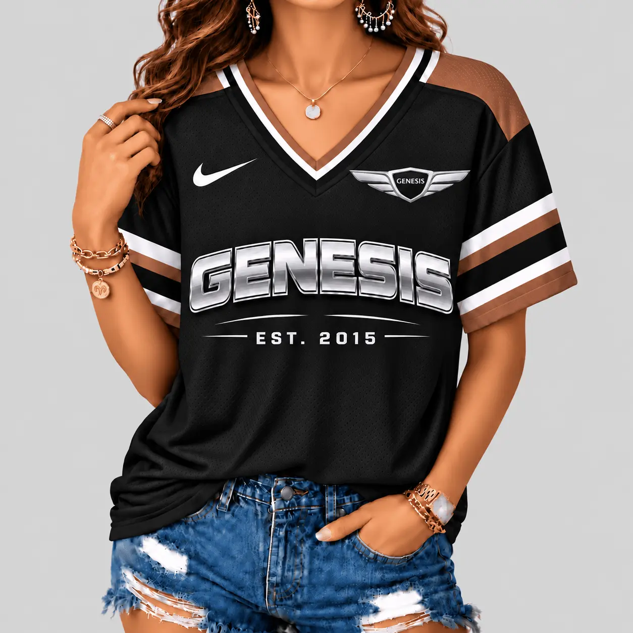 Genesis | Black Silver Striped Jersey V-Neck