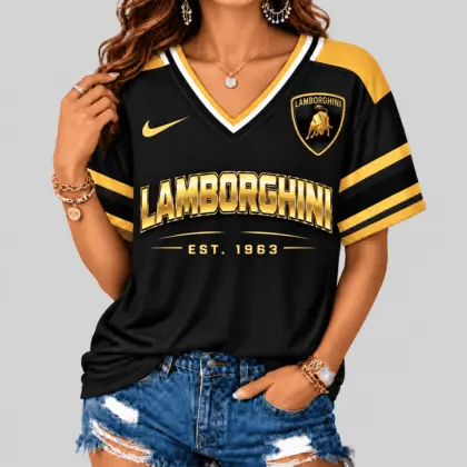 Lamborghini | Black Silver Striped Jersey V-Neck