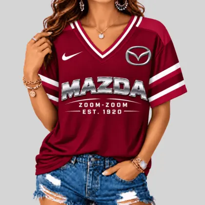 Mazda | Black Silver Striped Jersey V-Neck