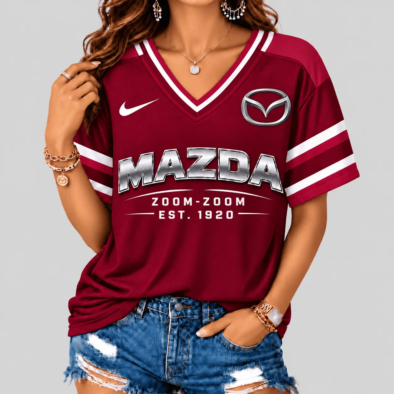Mazda | Black Silver Striped Jersey V-Neck