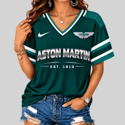 Aston Martin | Black Silver Striped Jersey V-Neck