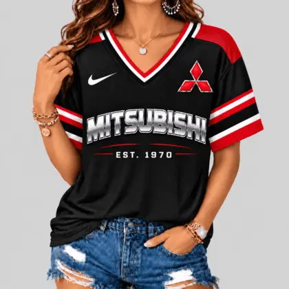 Mitsubishi | Black Silver Striped Jersey V-Neck