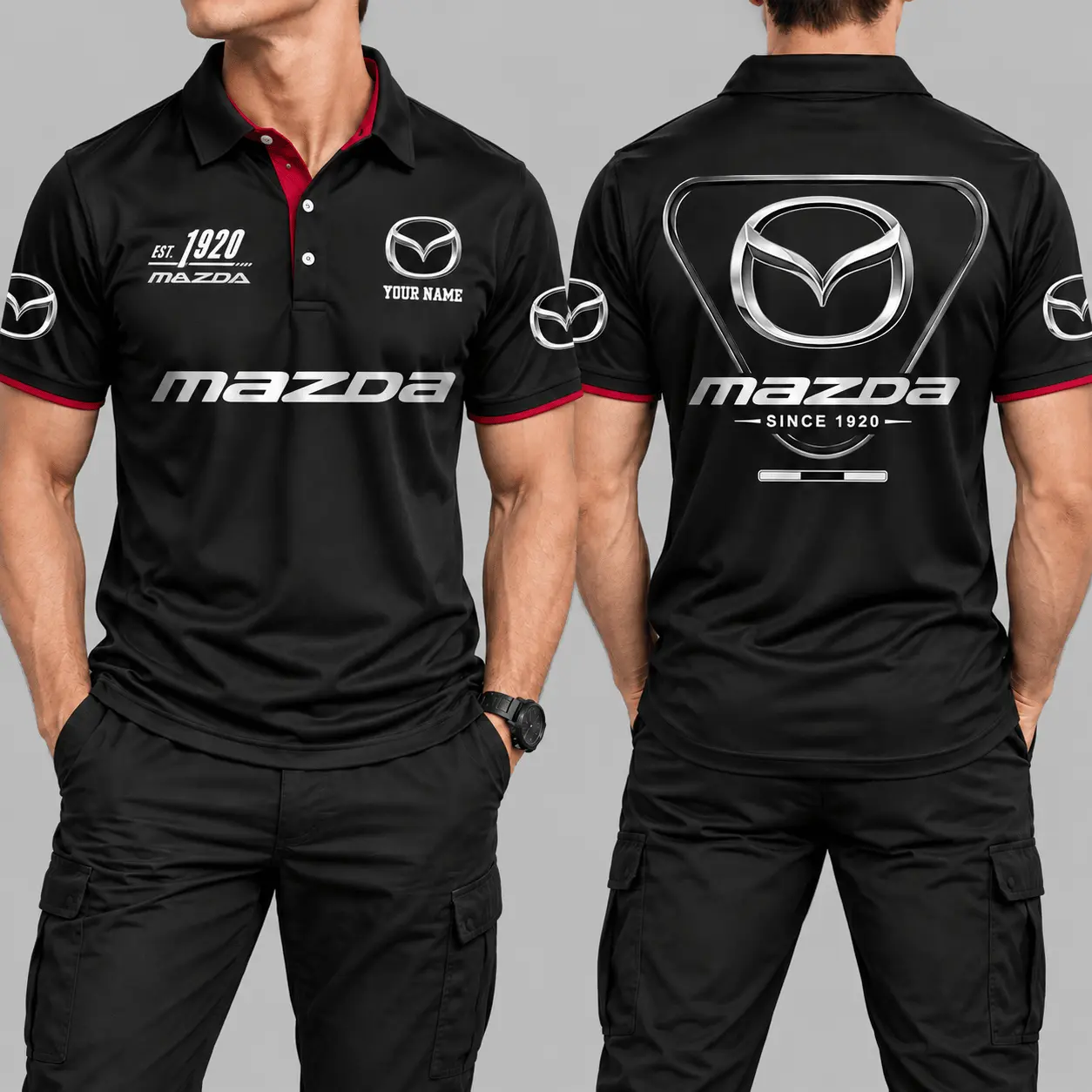 Mazda | Black Red Metallic Graphic Polo