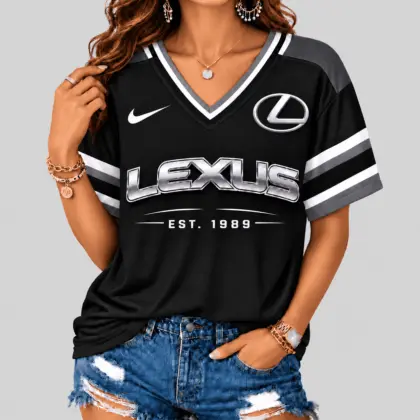 Lexus | Black Silver Striped Jersey V-Neck