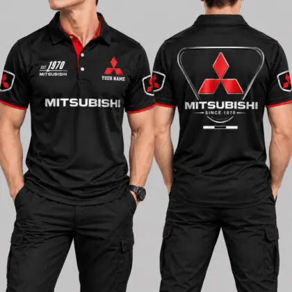 Mitsubishi | Black Red Metallic Graphic Polo