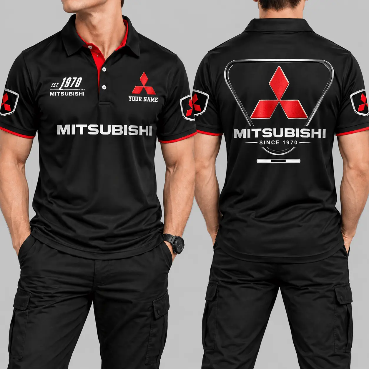 Mitsubishi | Black Red Metallic Graphic Polo