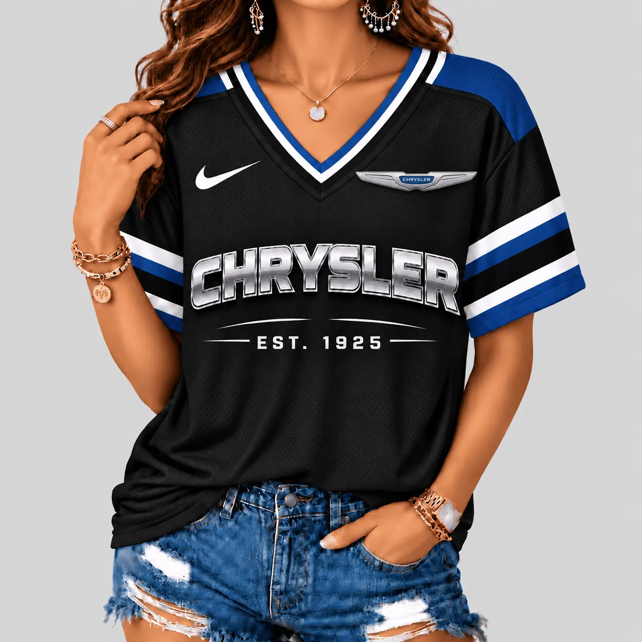 Chrysler | Black Silver Striped Jersey V-Neck