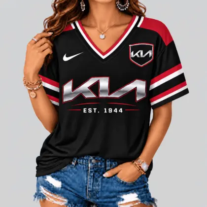Kia | Black Silver Striped Jersey V-Neck