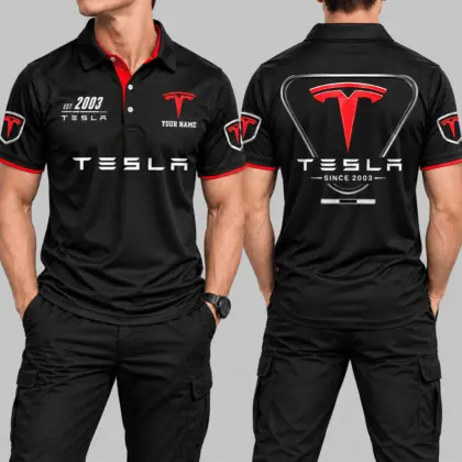Tesla | Black Red Metallic Graphic Polo
