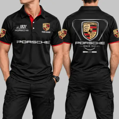Porsche | Black Red Metallic Graphic Polo