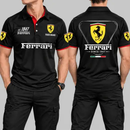 Ferrari | Black Red Metallic Graphic Polo