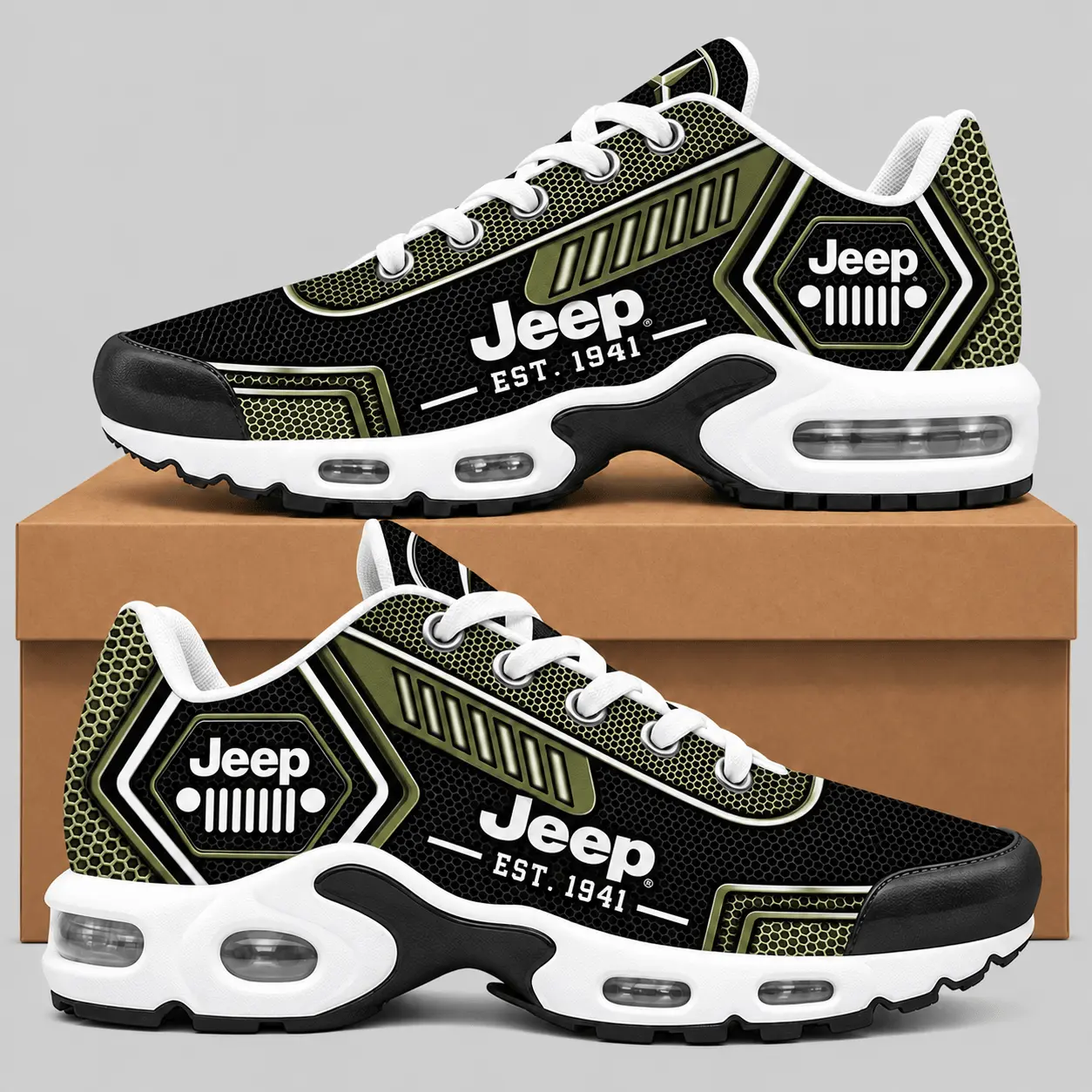 Jeep | Black Silver Honeycomb Air Max Shoes