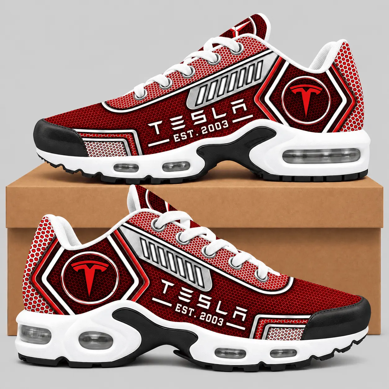 Tesla | Black Silver Honeycomb Air Max Shoes