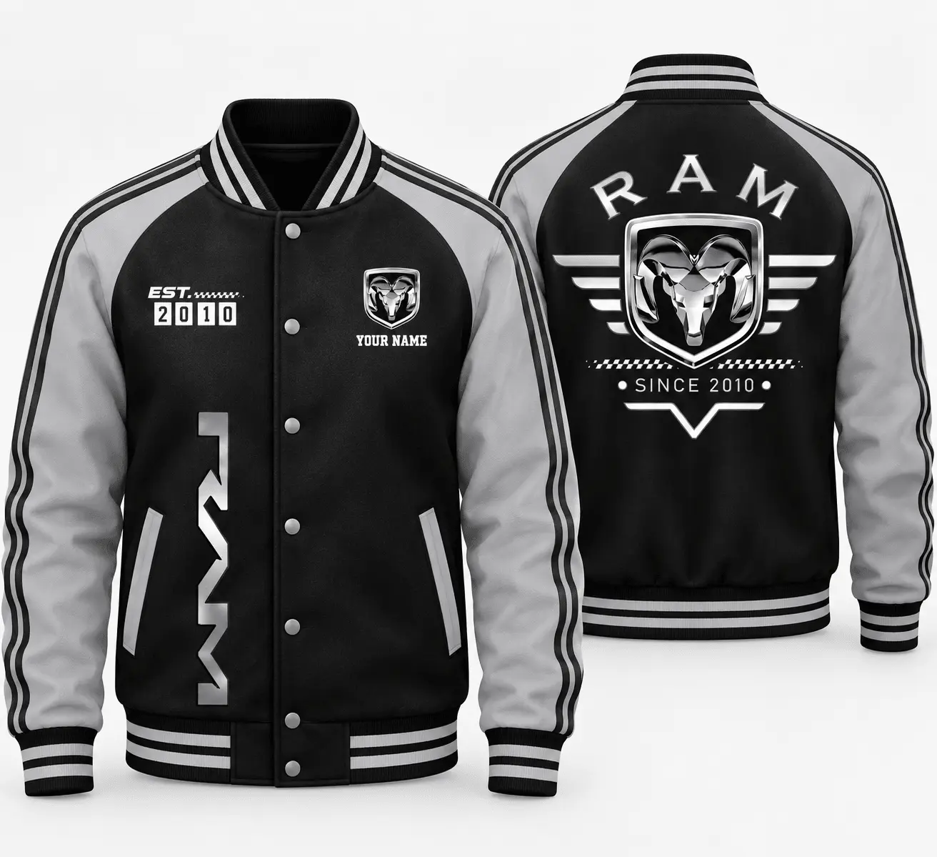 Ram | Black Gray Raglan Baseball Jacket