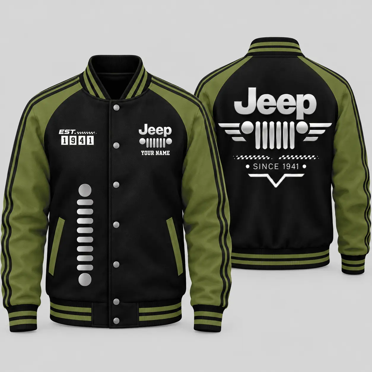 Jeep | Black Gray Raglan Baseball Jacket