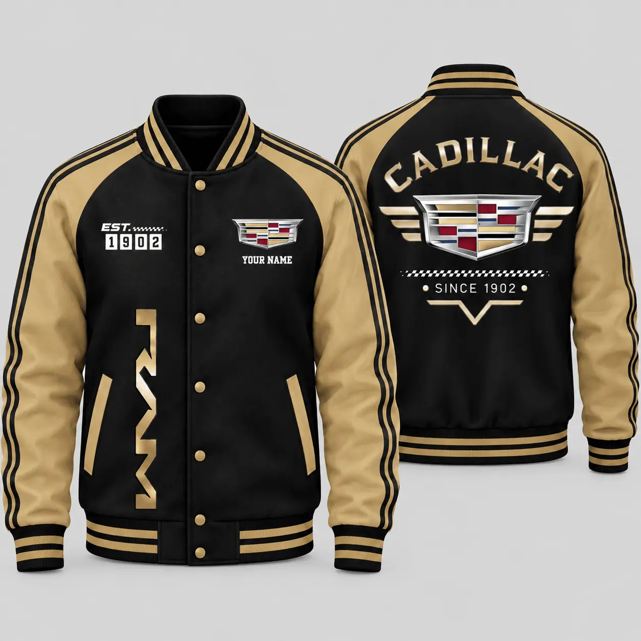 Cadillac | Black Gray Raglan Baseball Jacket