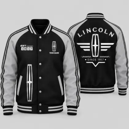 Lincoln | Black Gray Raglan Baseball Jacket