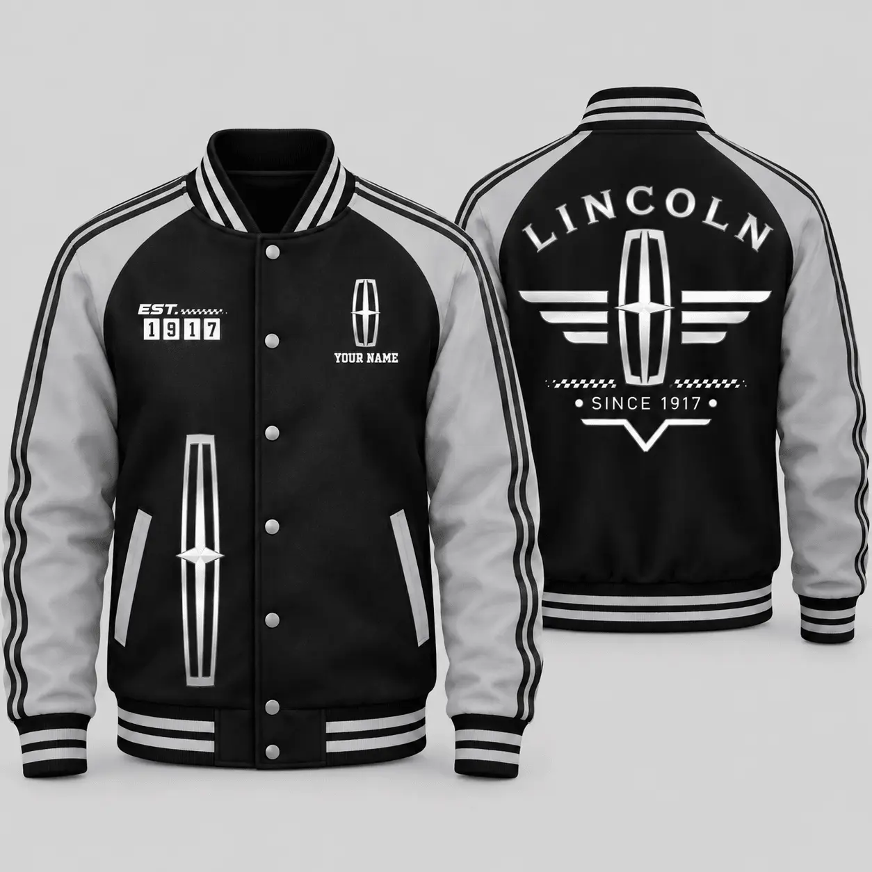 Lincoln | Black Gray Raglan Baseball Jacket