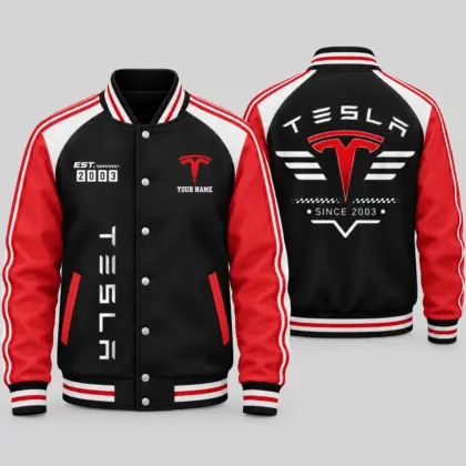 Tesla | Black Gray Raglan Baseball Jacket