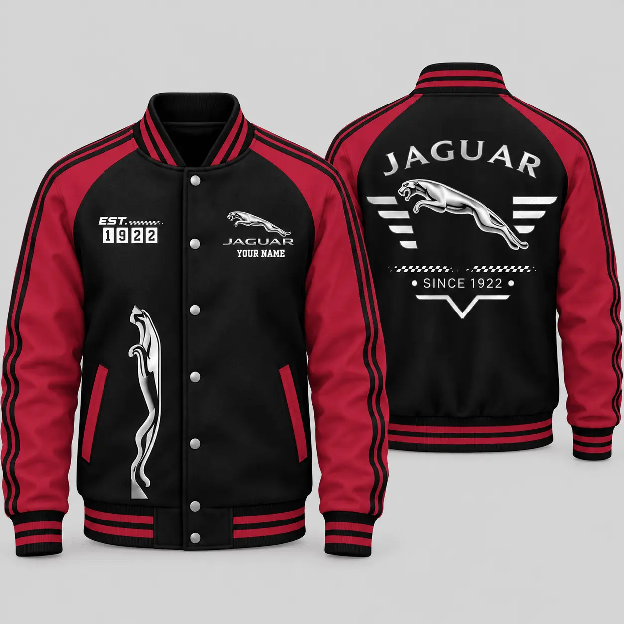Jaguar | Black Gray Raglan Baseball Jacket