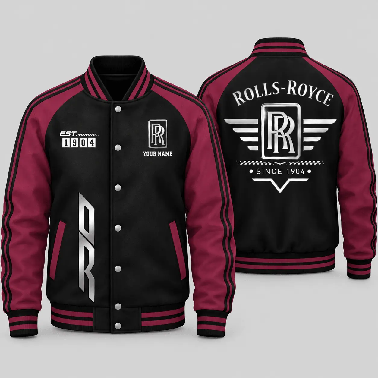 Rolls-Royce | Black Gray Raglan Baseball Jacket