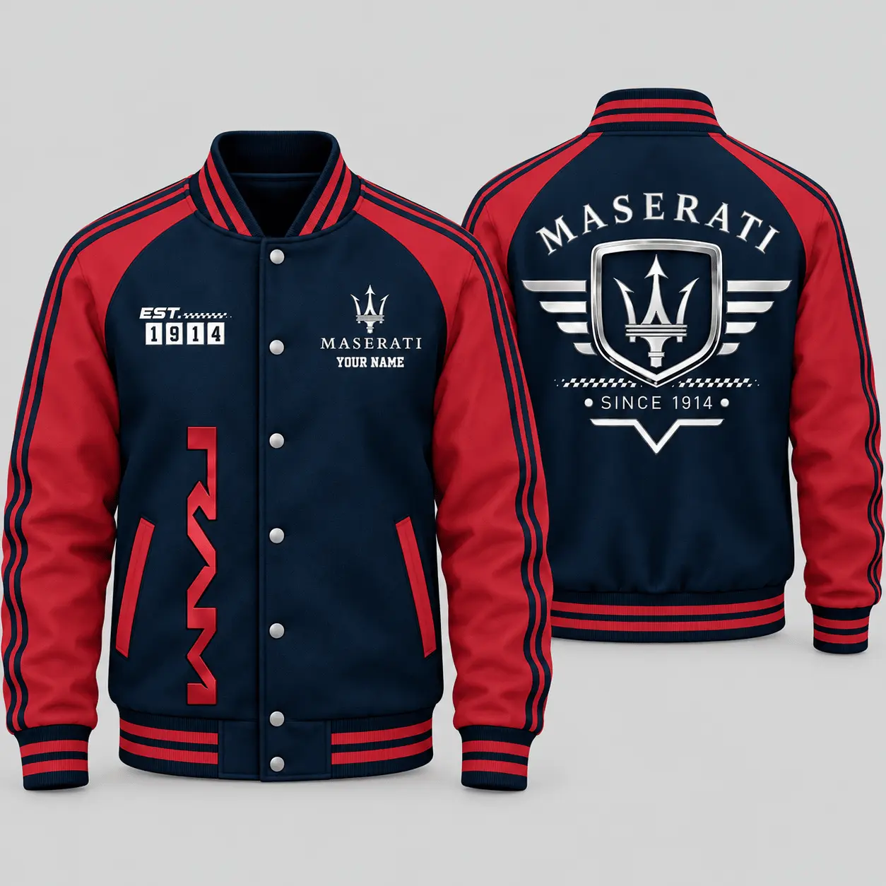 Maserati | Black Gray Raglan Baseball Jacket