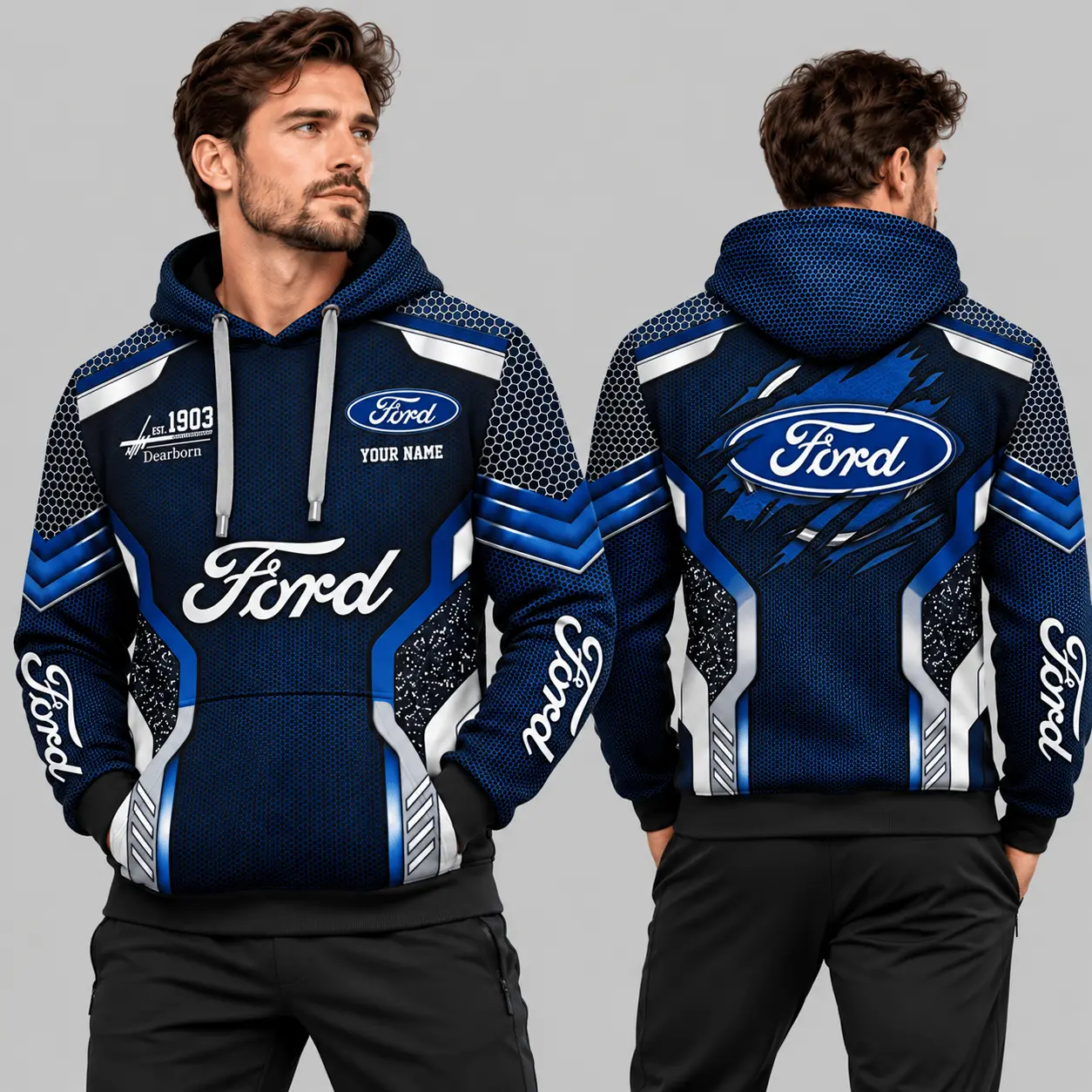 Ford | Black Silver Honeycomb Armor Hoodie