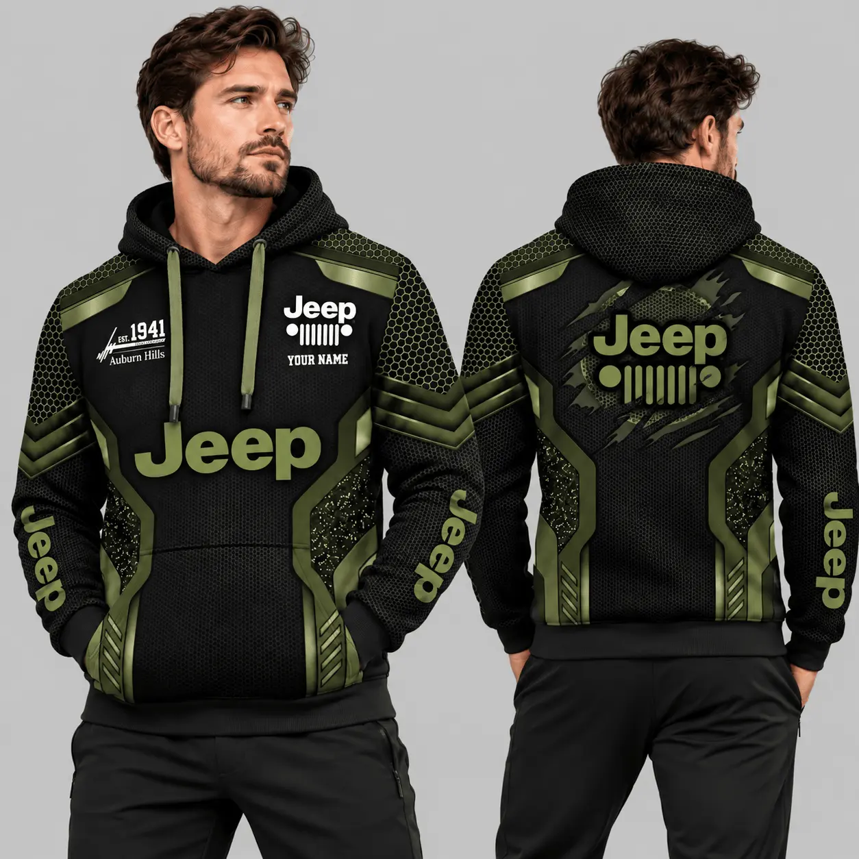 Jeep | Black Silver Honeycomb Armor Hoodie