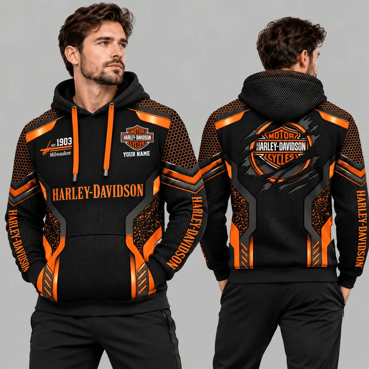 Harley-Davidson | Black Silver Honeycomb Armor Hoodie