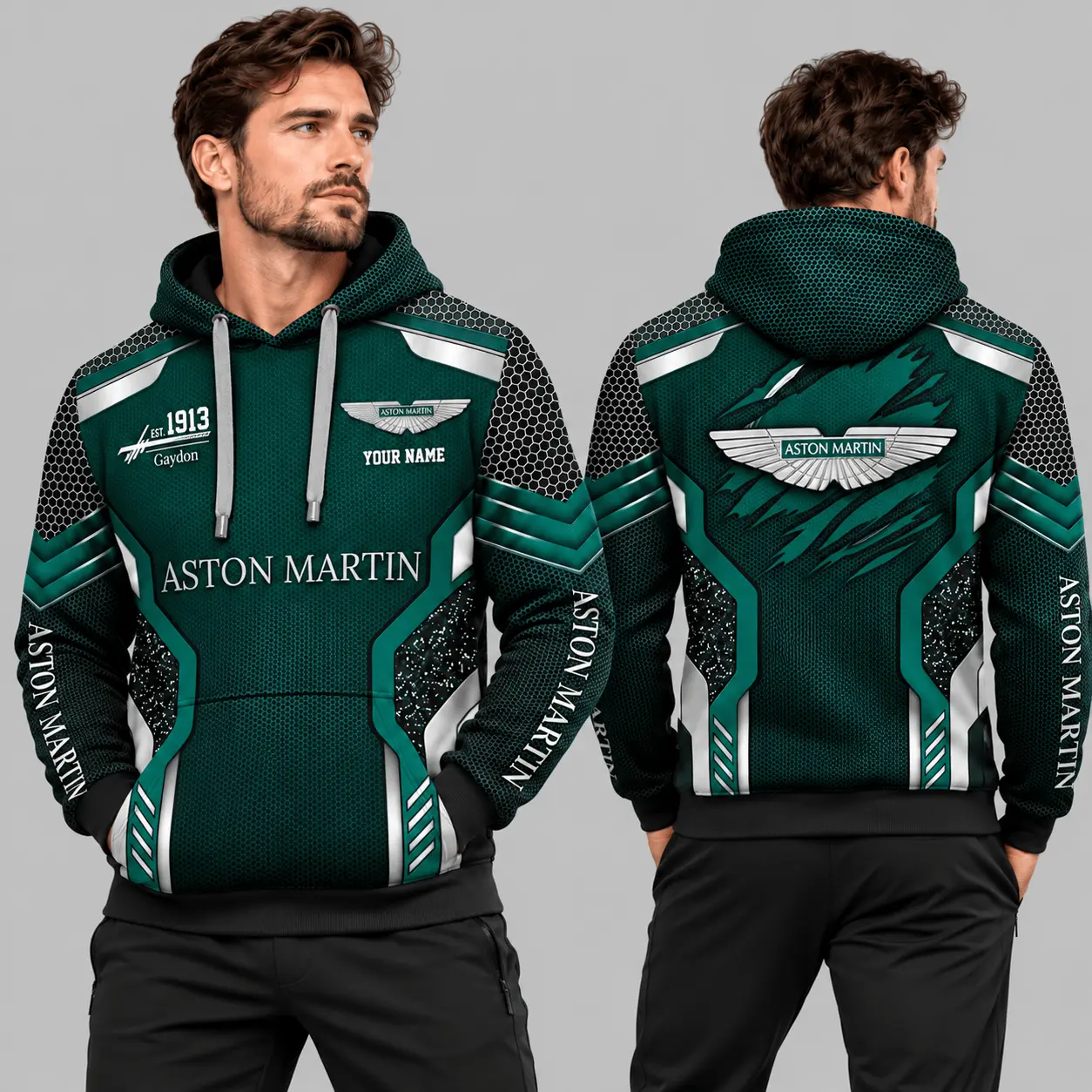 Aston Martin | Black Silver Honeycomb Armor Hoodie