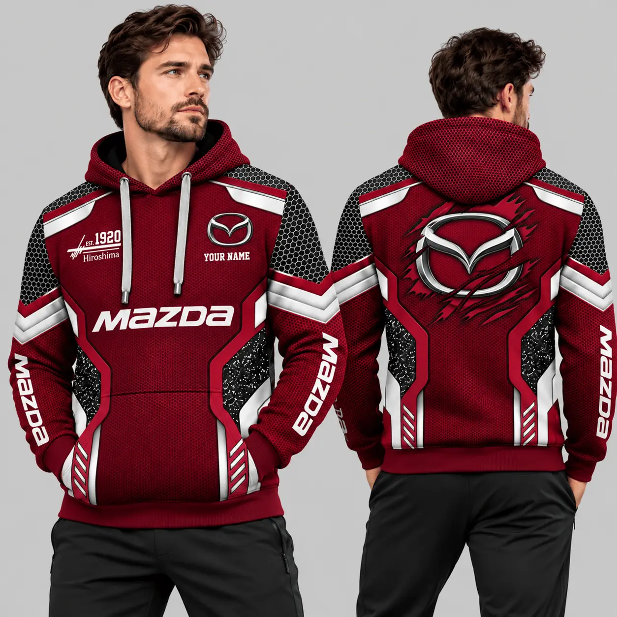 Mazda | Black Silver Honeycomb Armor Hoodie