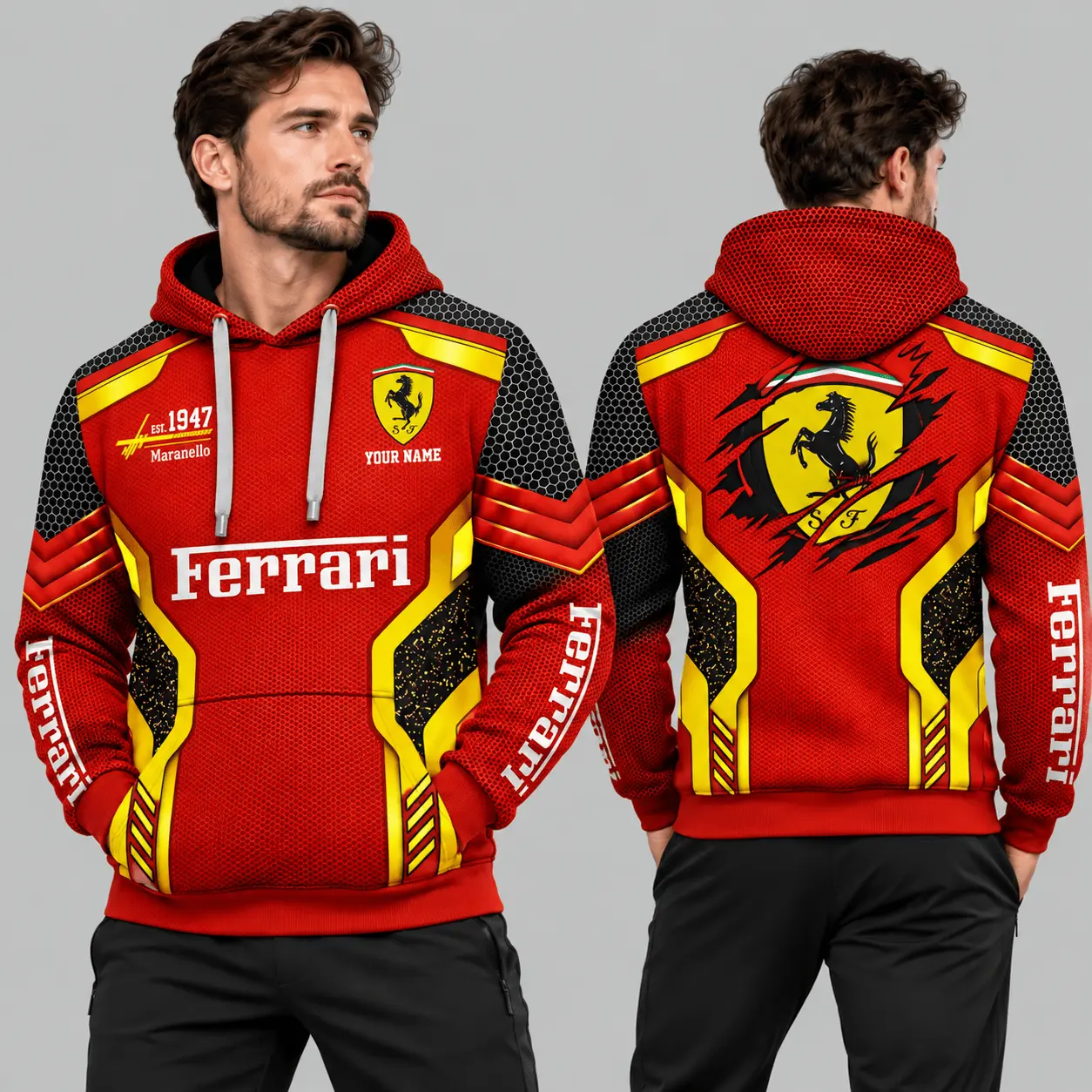 Ferrari | Black Silver Honeycomb Armor Hoodie