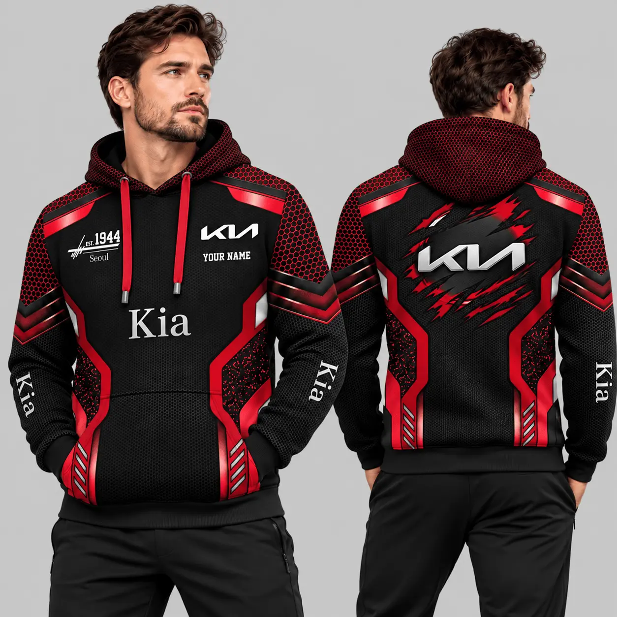 Kia | Black Silver Honeycomb Armor Hoodie