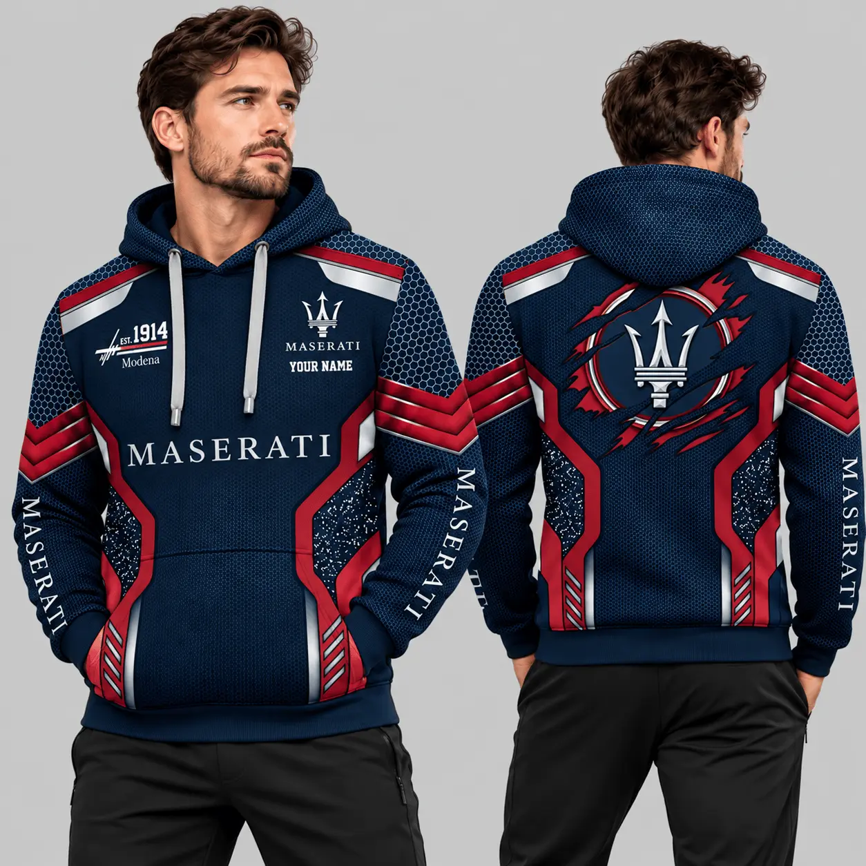 Maserati | Black Silver Honeycomb Armor Hoodie