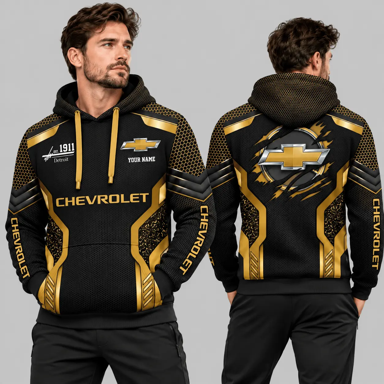 Chevrolet | Black Silver Honeycomb Armor Hoodie